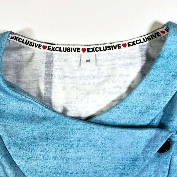 Exclusive ❤ - Women's Size M - Blue, Grey & White Square Design - Short Sleeve - Picture 4 of 10